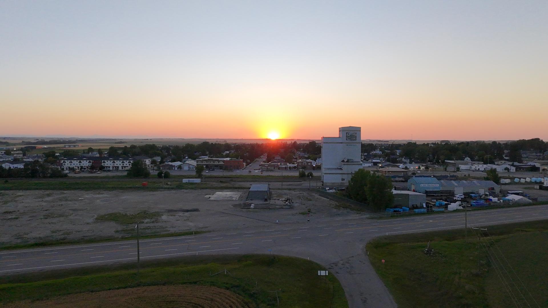 Town ariel at sunset