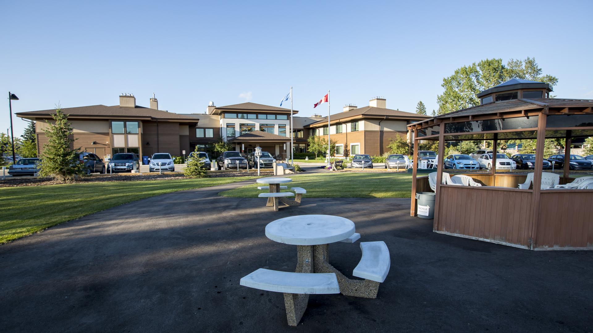 View of the Rocky View Lodge from the Community Gardens