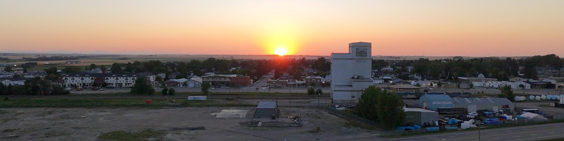 Town ariel at sunset