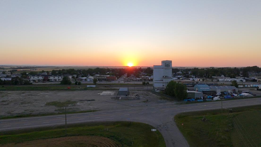 Town ariel at sunset